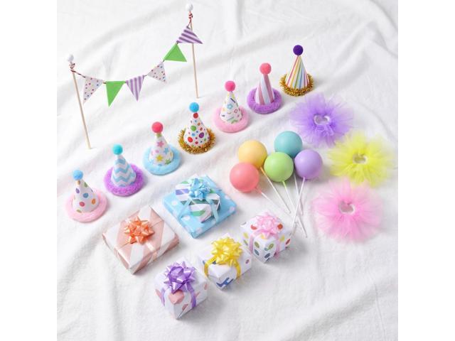 Weysat 22 Pcs Animal Birthday Party Decorations Animal Cake Cupcake Toppers with Mini Hat Gift Box Cake Flag Skirt Lollipop for Jungle Safari...