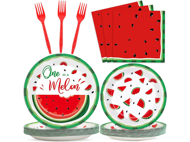 gisgfim 100Pcs One in a Melon Party Decorations Supplies Watermelon First Birthday Plates and Napkins One in a Melon Party Tableware Set for Girls...