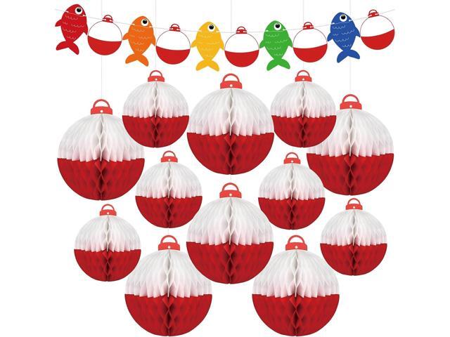 13PCS Gone Fishing Party Decorations for Ofishally One Birthday, Bobber Paper Hanging Honeycomb Balls and Fish Banners for Under the Sea, Summer,...