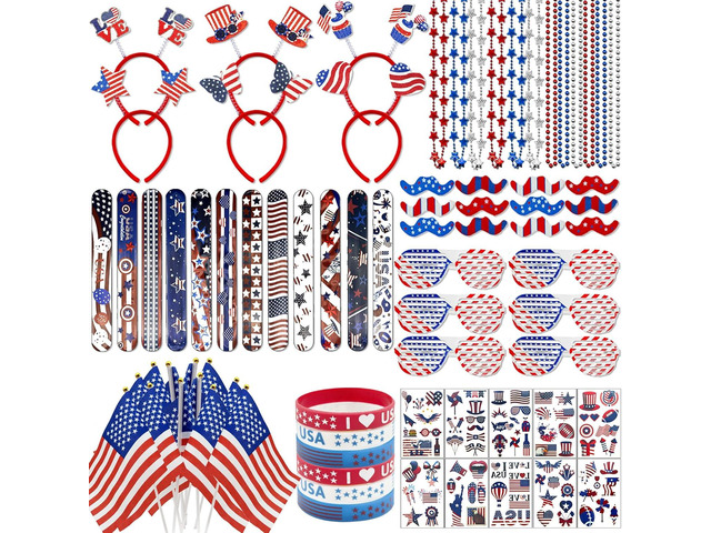 146PCS 4th of July Accessories - Fourth of July Decoration Supplies Headband Bracelet Glasses Tattoo Sticker Necklace Flag American Patriotic USA...