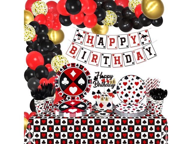 229Pcs Casino Birthday Decorations - Including Poker Plates, Napkins, Cups, Balloons, Birthday Banner, Cake Topper and Tablecloth for Poker Casino...
