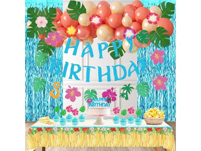 Hawaiian Party Decorations Set - Balloons, Cake Topper, Cupcake Toppers, Banner, Table cloth, Foil Curtains, Tropical Party Decorations