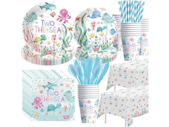 APOWBLS Two The Sea Birthday Decorations Tableware, Ocean Underwater Under The Sea 2nd Birthday Party Supplies, Paper Plate, Cup, Napkin,...