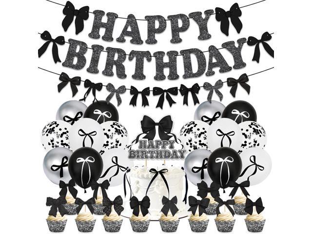 Black Bow Birthday Party Kit Decoration Bow Happy Birthday Banner Confetti Balloon Latex Balloon Bow Cake Toppers Bow Theme Party Birthday Party...