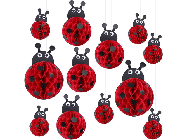 Amyhill 12 Pcs Large Ladybug Birthday Party Decorations Hanging 3D Ladybug Honeycomb Centerpieces Table Toppers Decoration for Birthday Baby Shower...