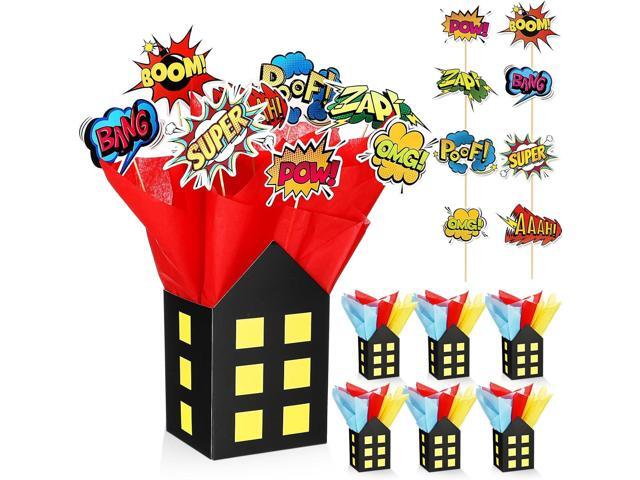 Soulchen 6 Sets 84 Pcs Hero Themed Party Centerpieces Decorations Hero Action Sign Table Toppers with City Box Circus Sound Effect Cutouts and...