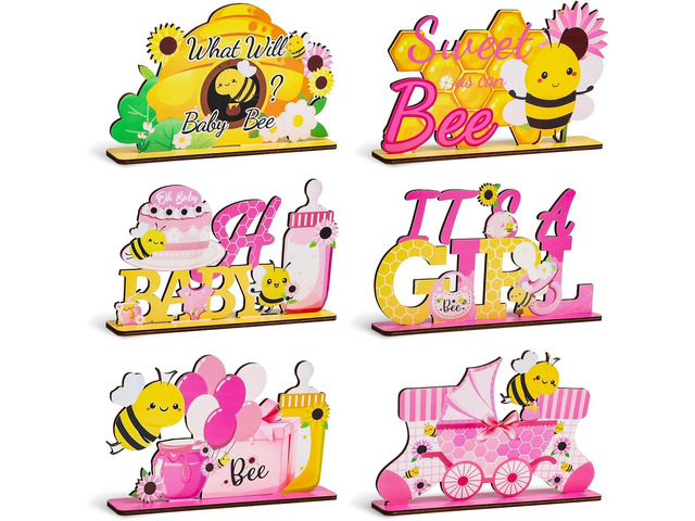 6pcs Sweet As Can Bee Wooden Table Centerpieces for Girls Baby Shower Party Decorations It's A Girl Party Table Centerpieces What Will Baby Bee...