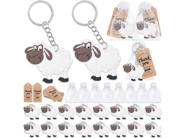 CiciBear 60 Pack Sheep Decorations - 20 Keychains, 20 Tags, 20 Gift Bags for Barnyard Farm Animal Themed Party, Baby Shower, School Party, Zoo Kids...