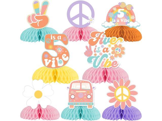 8 Pieces Five Is A Vibe Honeycomb Centerpieces, Boho Girls 5th Birthday Party Decorations, Daisy Flower Retro 60s 70s Hippie Theme Table Toppers...