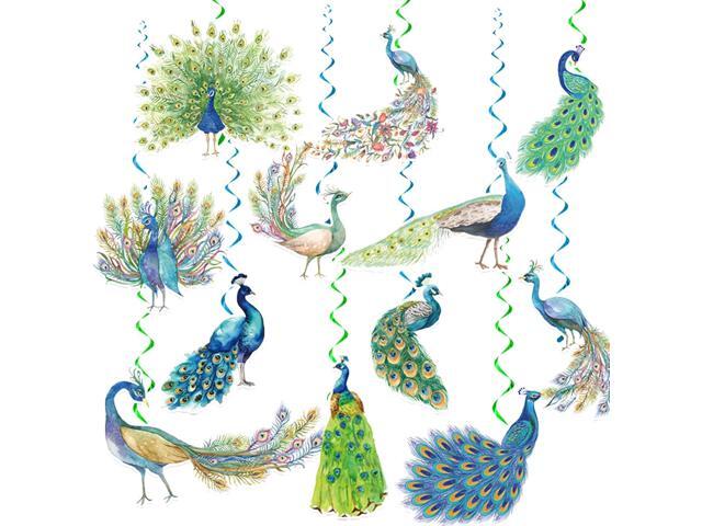 24 Pcs Peacock Hanging Decorations Hanging Swirls Ceiling Swirls Birthday Party Supplies for Peacock Party Decorations Zoo Bird Decorations