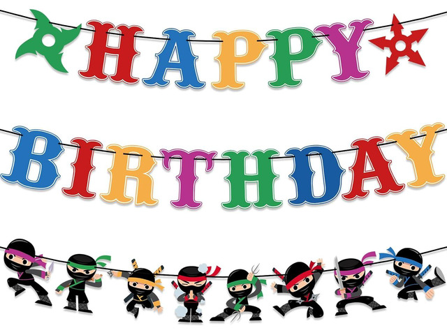 Ninja Birthday Party Decorations - 3Pcs Colorful Karate Ninja Happy Birthday Banner Warrior Themed Bunting Sign Banner Ninja Master Party Supplies...