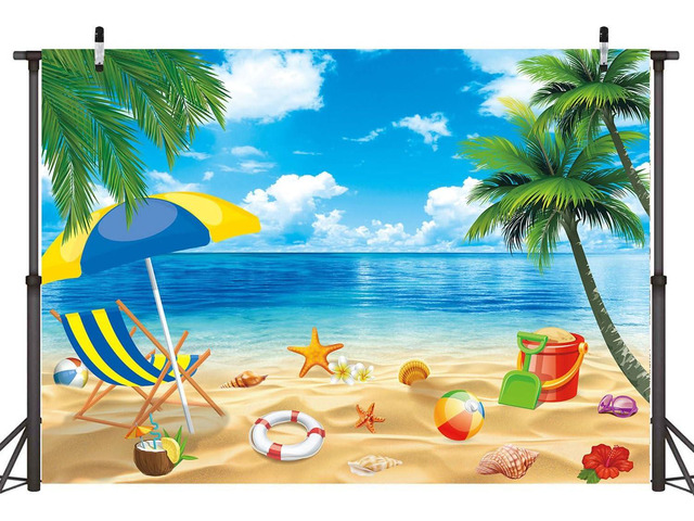 Tropical Beach Backdrop Hawaiian Beach Theme Party Photography Summer Vacation Indoor Outdoor Party Supplies(7Ã—5FT)