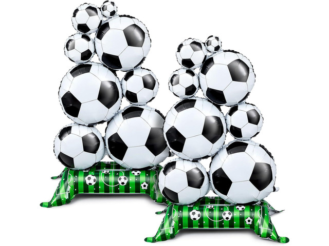 Soulchen 2 Pcs 3.5 ft Giant Self Standing Soccer Foil Balloons for Birthday Sports Themed Party Decoration Supplies (Soccer)