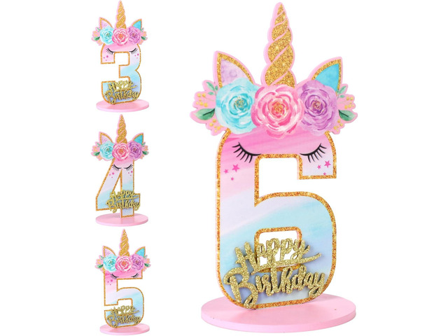 Unicorn Number 6 Sign for Birthday Party Decorations, Centerpieces for Table, Anniversary Toppers, 6th Birthday Party Supplies