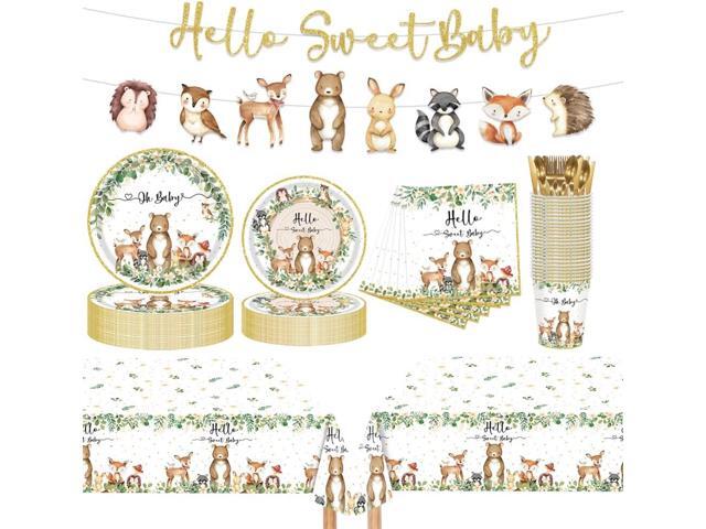 172Pcs Birthday Party Supplies Set, Includes Disposable Dinner & Dessert Plates, Cups, Napkins, Tablecloth, and Banner, Animal Party Decorations...