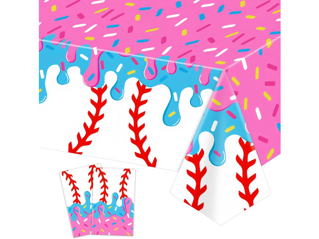 Remagr 2 Pcs Ice Cream Baseball Tablecloth Ice Cream Drip Baseball Party Decorations Pink Blue Plastic Table Covers for Sport Party Birthday...