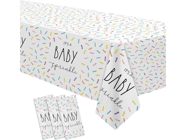Sprinkle Baby Shower Decorations Tablecloth for Boys Girls - 3 Pack Disposable Rainbow Confetti Theme It's A Baby Sprinkle Party Table Cover...