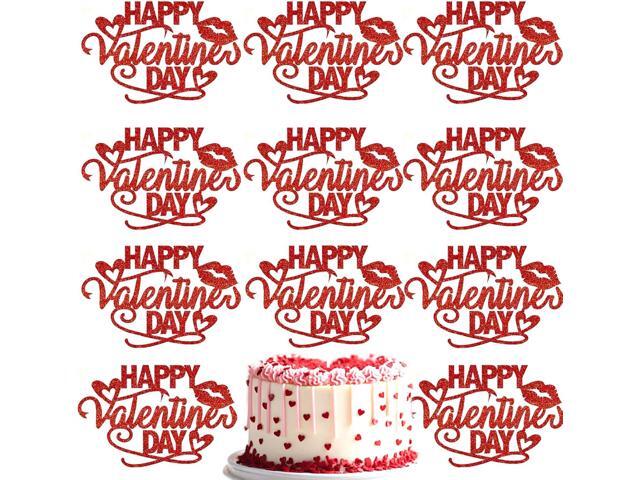 Valentine's Day Cake Toppers, 10PCS Red Glitter Hearts Cupcake Toppers Happy Valentine's Day Topper for DIY Cake Dessert Decor, Valentine Party...