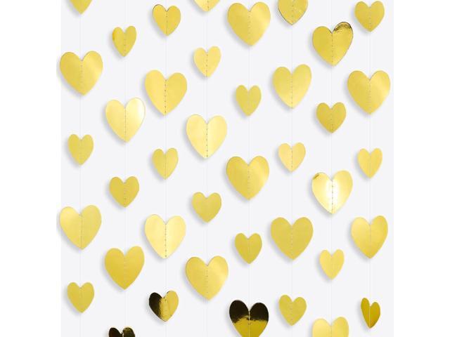 Metallic Gold Heart-Garland Party Streamers Valentines-Decorations - 56ft Glitter Gold Hanging Paper Banner Birthday Sweetheart Baby Shower...