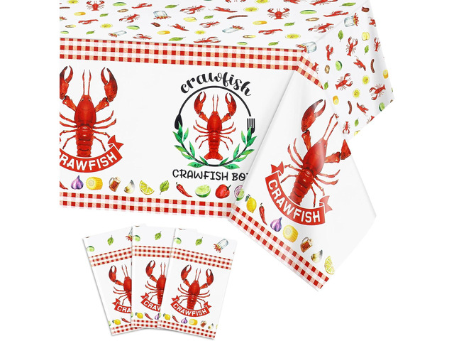 PHOGARY Crawfish Boil Party Supplies - 3pcs Lobster Tablecloth, Plastic Red Lobsters Table Cover for Crawfish Birthday, Seafood Boil Party...