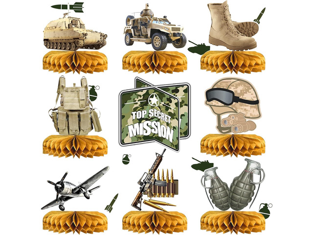 Army Party Decorations Centerpieces, 3D Tank Honeycomb, Military Table Decorations, Army Birthday Party Decorations for Baby Shower Camo Birthday...