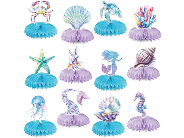 12Pcs Little Mermaid Party Decorations, Mermaid Birthday Honeycomb Decor Table Centerpieces Under the Sea Party Decorations, Ocean Themed Party...