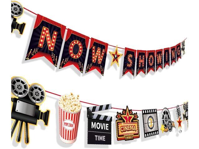 Now Showing Banner, Movie Night Theater Party Sign, Cinema Birthday Decorations, Film Bday Theme Supplies for Home