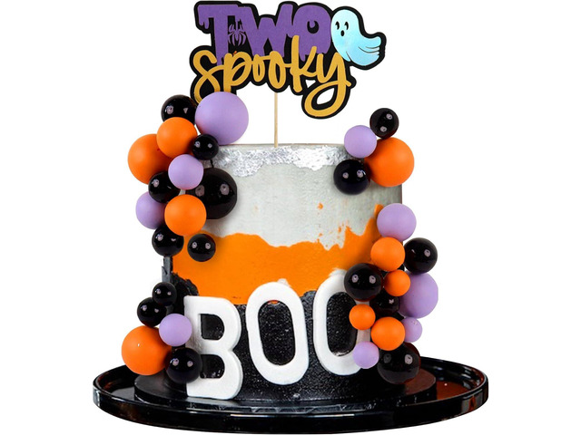Ercadio 31Pcs Two Spooky Cake Topper Purple Black Orange Balls Cake Decors Halloween Balls Cake Picks for Halloween Spooky 2nd Birthday Party Cake...