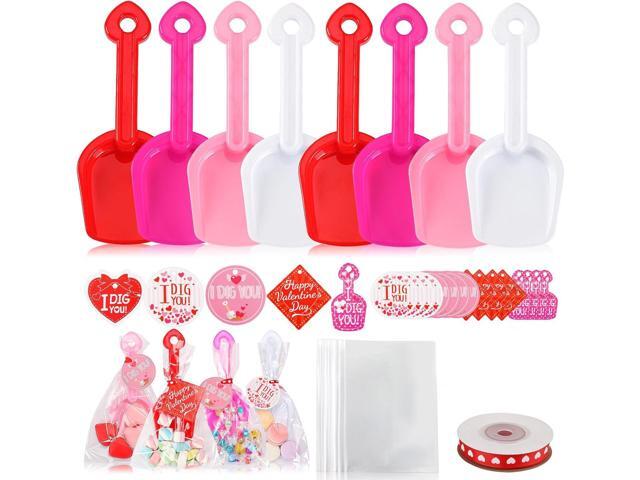 108 Pcs Valentine's Day Gift Bulk 24 Pack Plastic Shovels with I DIG You Cards Stickers Valentines Gift Candy Bags with Ribbon Valentine's Party...