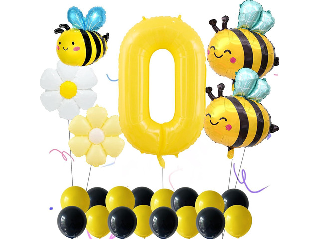Bee & Daisy Balloons 40inch 0st Birthday,Yellow Number Balloons for Bee Birthday Party Decorations, Cute Bee Party Decor with Flower Balloons, DIY...
