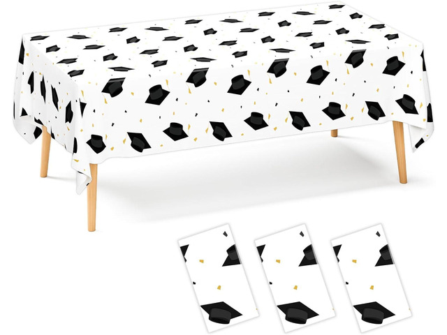 DYLIVeS Graduation Cap Party Tablecloths 2026 Gongrats Grad Plastic Tablecover Disposable Black and Gold Graduation Party Supplies Rectangular...