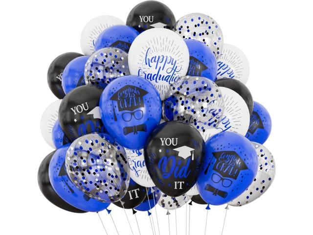 Graduation Blue Balloons Set, 2026 Graduation Decorations Blue Black White Printed Confetti Latex Balloons for Men Women College High School Grad...