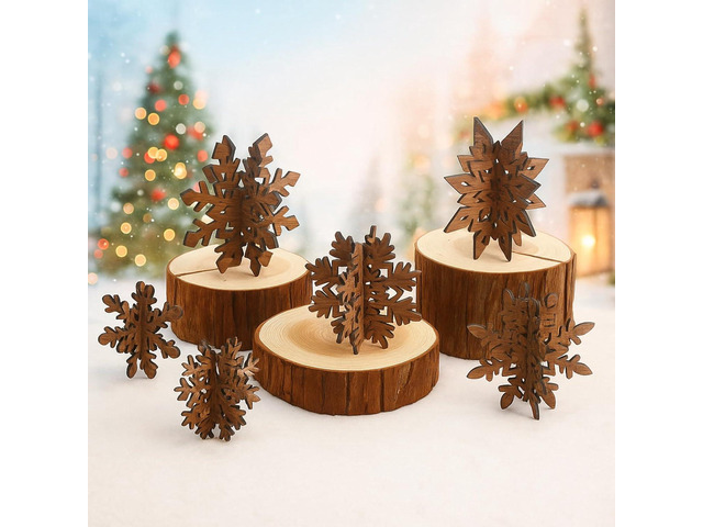 Bucherry 12 Pcs Winter Wooden Snowflake Table Decor 3D Snowflake Tabletop Centerpieces Winter Wonderland Table Signs for Christmas Holiday...