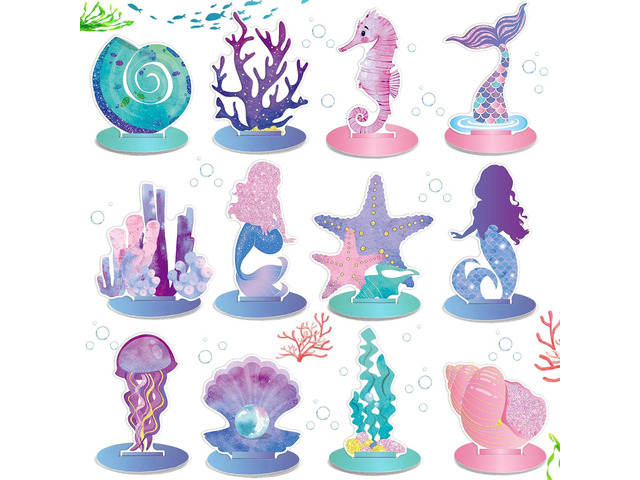 24 Pcs Mermaid Birthday Decorations Little Mermaid Table Centerpiece Under the Sea Centerpiece Ocean Theme Table Ornaments for Girl Baby Shower...