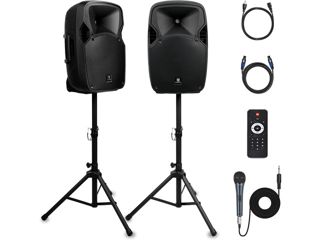 PRORECK Party 12 12-Inch 1800W 2-Way Powered PA Speaker System Combo Set with Bluetooth/USB Drive/SD Card/FM/Remote Control/Speaker Stands for...