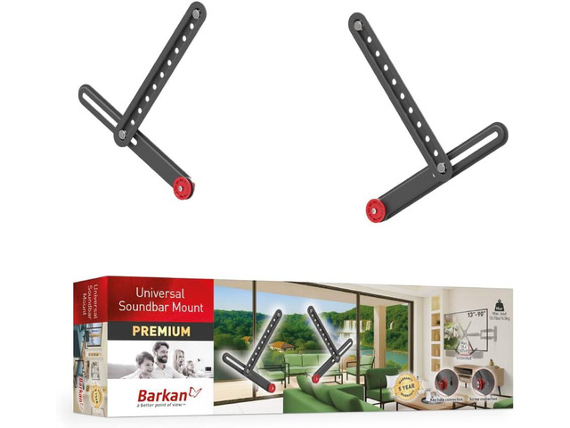 Barkan Soundbar Mount, Adjustable Bracket for Mounting Above or Under The TV, Sizes 13-80 inch, Fits Most of Sound Bars Up to 14 lbs, Easy Assembly...