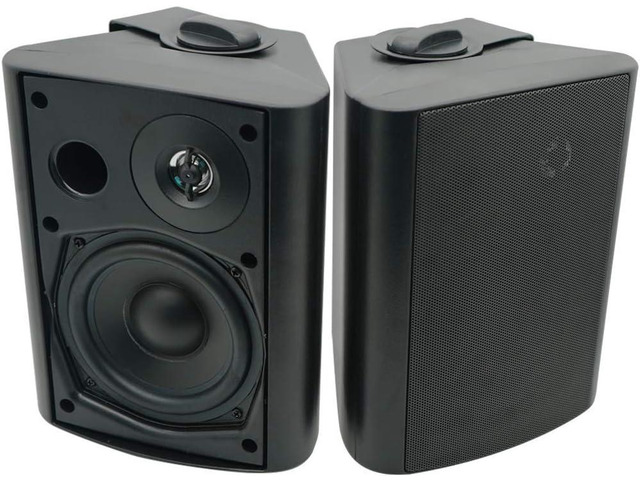 Herdio 5.25 Inch Indoor Outdoor Bluetooth Speakers Patio Waterproof Wired Wall Mount System 300 Watts (Black)