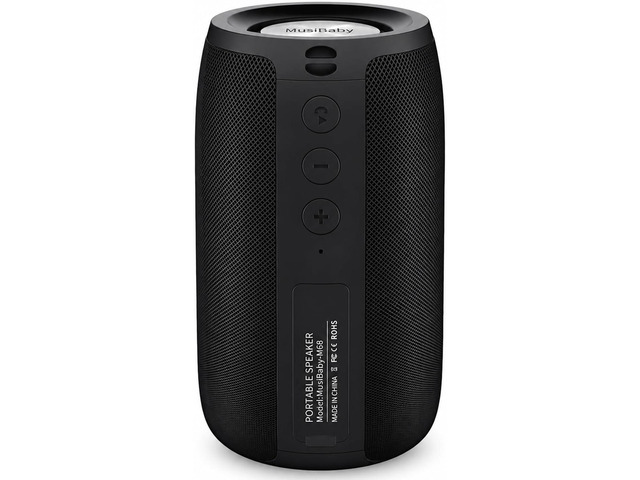 Musibaby M68 Portable Bluetooth Speaker, 12W, IPX5, FM, USB/AUX, Black Portable 12W speaker for bedroom, desk, patio and travel. IPX5...