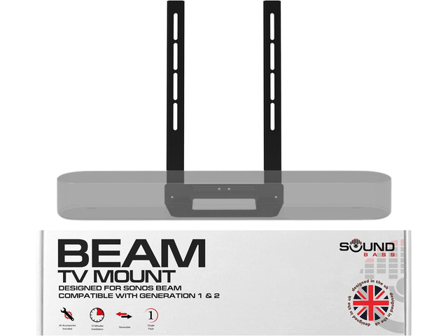 Sound Bass Beam TV Mount, Compatible with Generation 1 & 2 Sonos Beam Mounting Bracket for TV, Black, Full Hardware Kit Included, Beam Soundbar