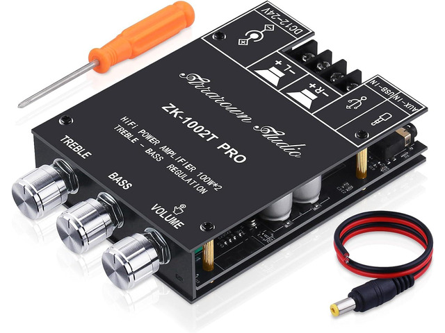 ZK-1002T RPO 2.0 Channel Bluetooth 5.0 Amplifier Board 200W HiFi Subwoofer Audio AMP with Treble and Bass, BT USB and AUX Inputs, DC 12-24V 2.0...