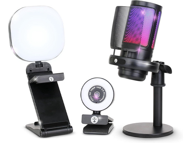 Webcam Streaming Kit with USB RGB Microphone & LED Light 1080P 30FPS Streaming Camera Bundle for Twitch, YouTube, Podcasting, WFH PC & Mac...