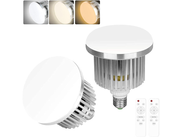 EMART 2 Pack 85W E27 LED Light Bulb for Umbrella/Softbox Lighting Kit, Dimmable Color Temperature 3000K-6500K Remote Control Lamps for Photography...