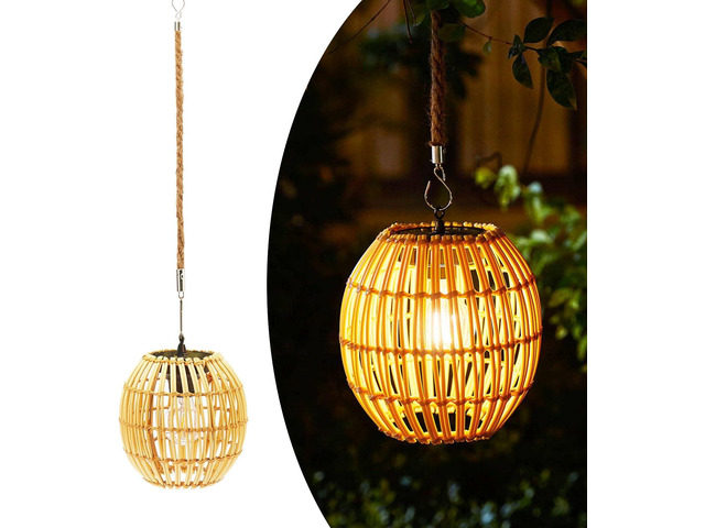 Livinlarge Hanging Solar Lantern Outdoor Waterproof, Large Solar Rattan Lantern Outdoor with Twine Handle, Bright Outdoors Hanging Lights with...