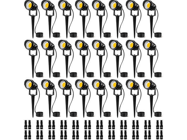 SUNVIE 24 Pack Low Voltage Landscape Lights LED 12W Landscape Lighting with connectors AC/DC 12V-24V Outdoor Spotlight IP65 Waterproof Tree Flag...