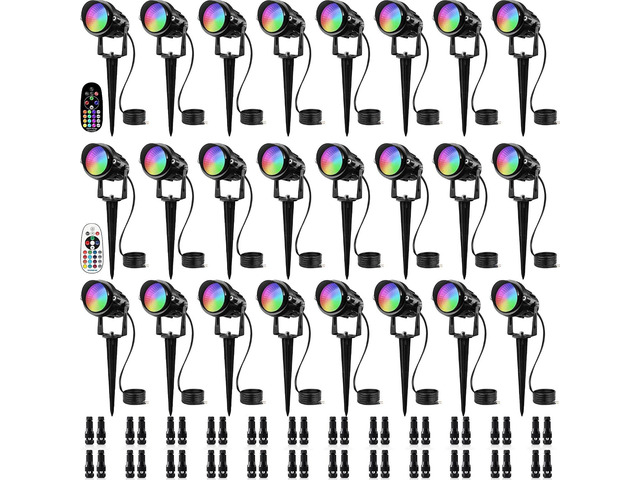 SUNVIE 24 Pack Halloween RGBW Low Voltage Landscape Lights LED Color Changing Landscape Lighting with Remote Control and Wire Connectors, AC/DC...