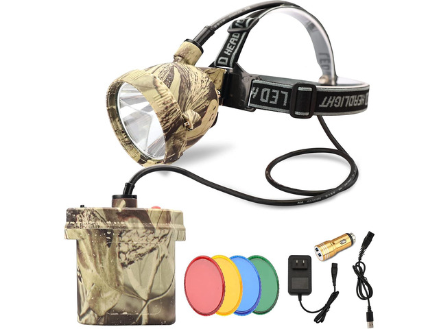 DUMPMAN Camo Coon Hunting Lights Headlamp for Coyotes Hog Predators, Rechargeable & Waterproof, 6 Lighting Modes, 4 Powerful LEDs (White Red Green...
