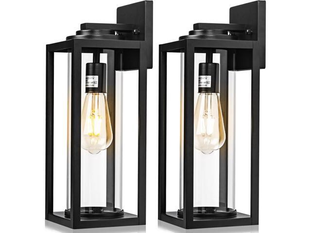 FILIYANO 16inch Large Outdoor Wall Lights - 2 Packs Modern Black Exterior Light Fixture with Clear Glass Shade, Waterproof Porch Lighting for...