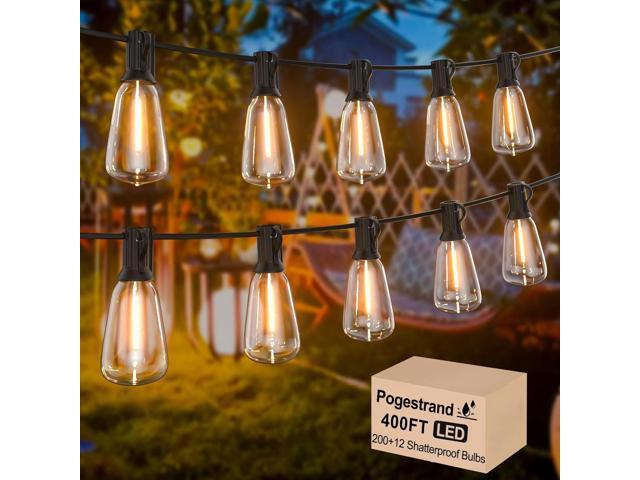 LED Outdoor String Lights 400ft Shatterproof Patio Lights with 212 Waterproof ST38 Vintage Bulbs(12 Spare), Dimmable Outside Hanging String Lights.