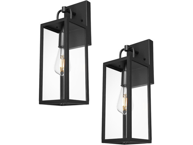 Outdoor Wall Sconce Lights, 16 Inch Tall Transitional Exterior Wall Light Fixtures with Clear Glass, Anti-Rust Modern Black Outside Lanterns Lamps...