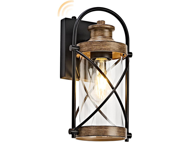 OKELI Dusk to Dawn Outdoor Wall Lights Fixtures, Waterproof Exterior Lighting Fixtures with Photocell Sensor,Vintage Faux Wood Grain Metal Cage...